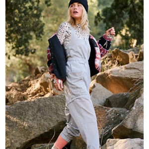 Free People Chaparral Convertible Hike Utility Jumpsuit Blue Smoke NWOT Medium